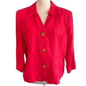 JM Collection 100% Linen Hot Pink Lagenlook 3/4 Sleeve Jacket Sz 12P